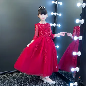 

Fashion brand Handmade Girls Long Dress Princess Evening Dresses Pageant wedding Party Girl Ball Gown Children Vintage 4-12Y