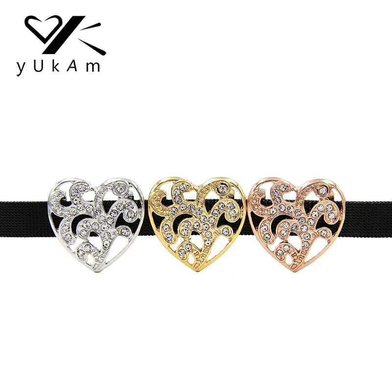 YUKAM Jewelry Slider Pave Silver Rose Gold Rhinestone Hollow Big Heart