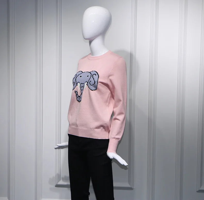 Star Sun Li Ball Competition with Pink Cartoon Elephant Patterns Round-necked Turtleneck Sweater Knitted Top Tide Women 2019 Star Sun Li Ball Competition with Pink Cartoon Elephant Patterns Round-necked Turtleneck Sweater Knitted Top Tide Women 2019