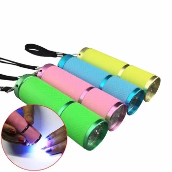 Mini UV Gel Curing Lamp Portability Nail Dryer LED Flashlight Currency Detector 9 LED Aluminum Alloy AAA Battery Delivery Fast