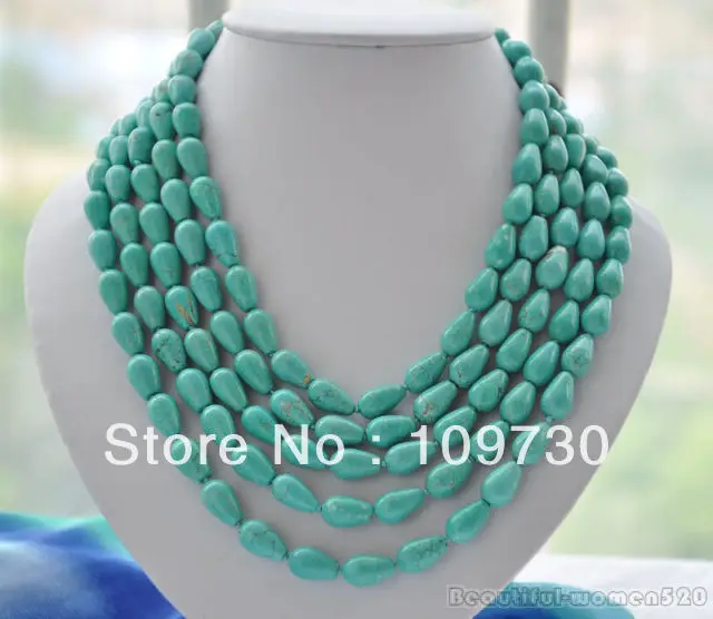 

Jewelry 0011859 LONG 14mm drip blue turquoise bead NECKLACE 100inch