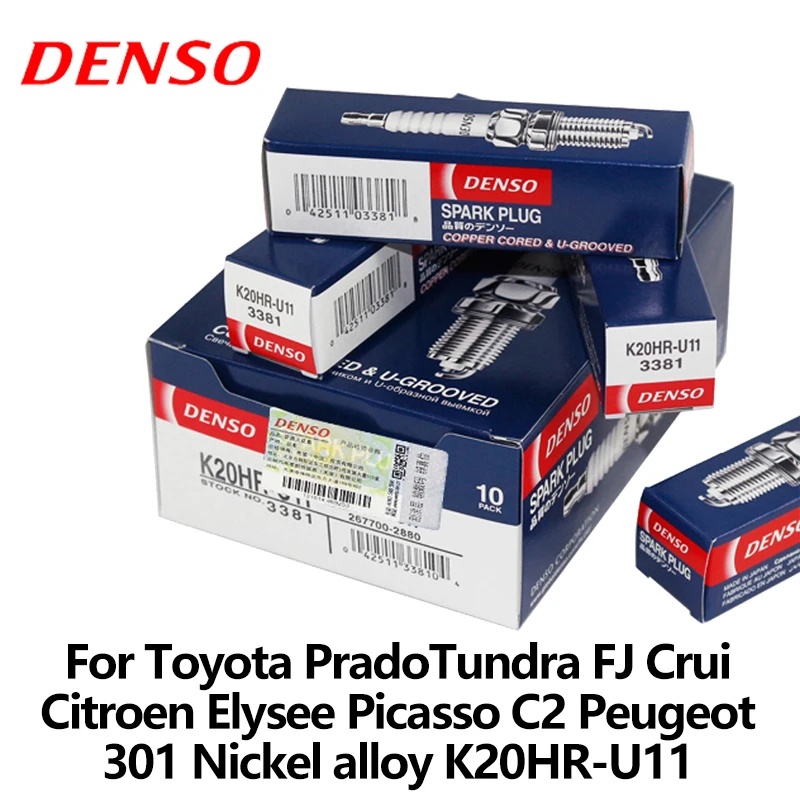 DENSO Car Spark Plug For Toyota PradoTundra FJ Crui Citroen Elysee Picasso C2 Peugeot 301 Nickel alloy K20HR-U11 DENSO Car Spark Plug For Toyota PradoTundra FJ Crui Citroen Elysee Picasso C2 Peugeot 301 Nickel alloy K20HR-U11