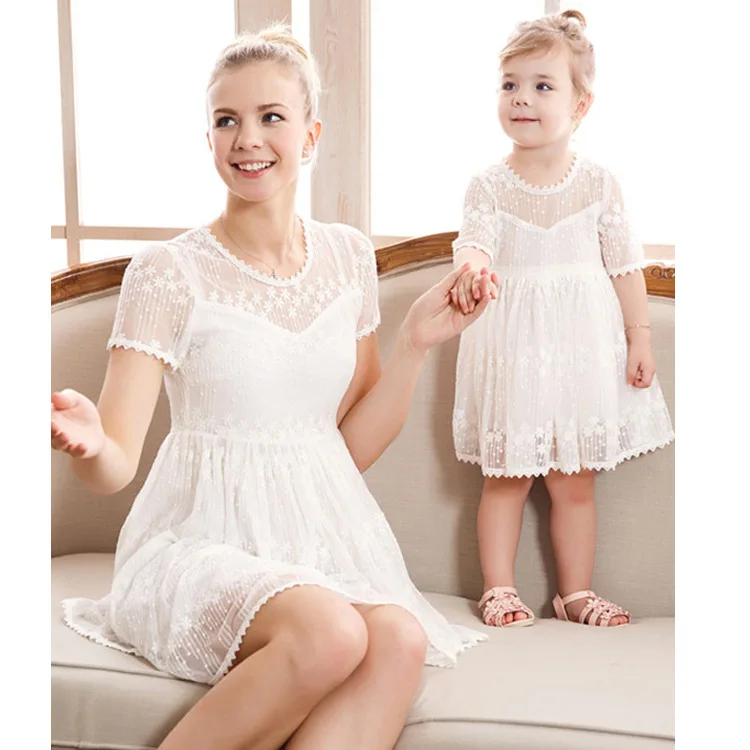 

Summer Family Matching Outfits Mother and Daughter Lace Dress Mom and Daughter Cute Short White Dress Family Matching Clothes