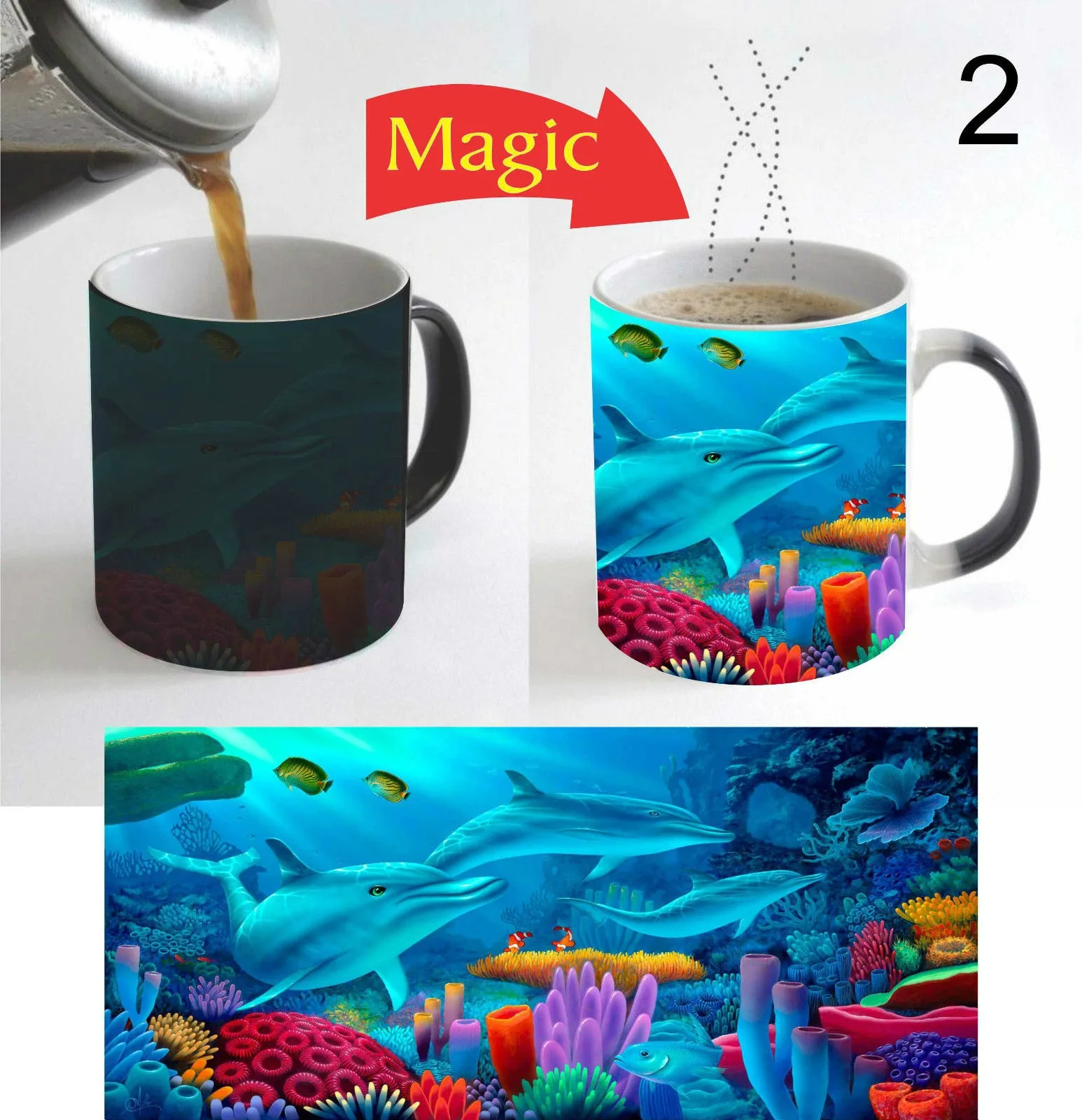 

11 Oz Beautiful Dolphins Fish Color Change Magic Coffee Tea Mug