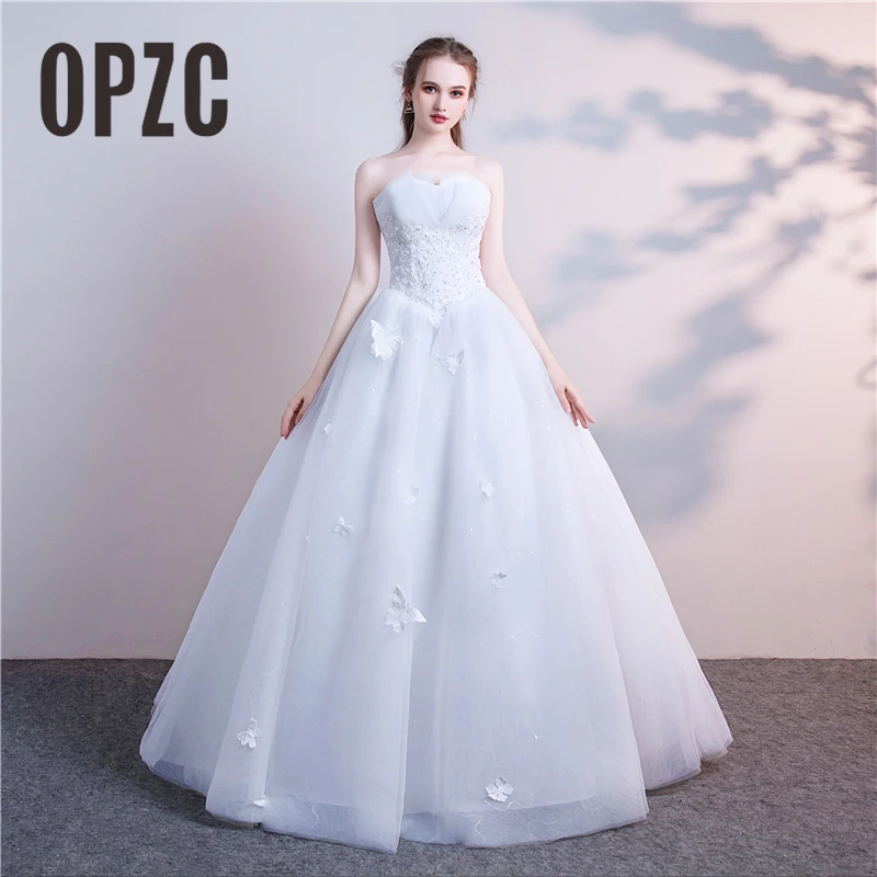 

Sexy Strapless Dream and Sweet Sleeveless Wedding Dress with Exiquisite Pearls Sequined Butterfly Pattern Best Design for Bride