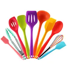 Цветные силиконовые Кухня утварь шпатель, ложка, сервировочная ложка, шпатель, кухонный венчик, щипцы, Brush.10 частей термостойкие