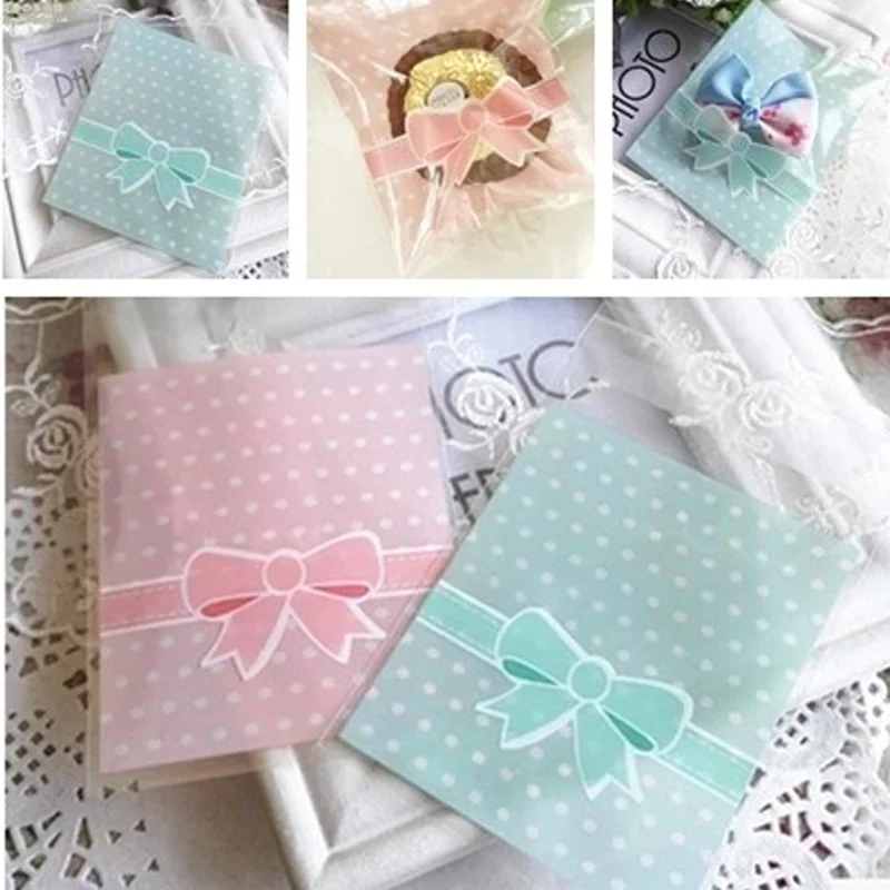 

100pcs Cookies Packaged Bag Bowknot Dot Pattern Decor Cake Cookies Candy Bags Sweets Wedding Party Favor DIY Gift Bags