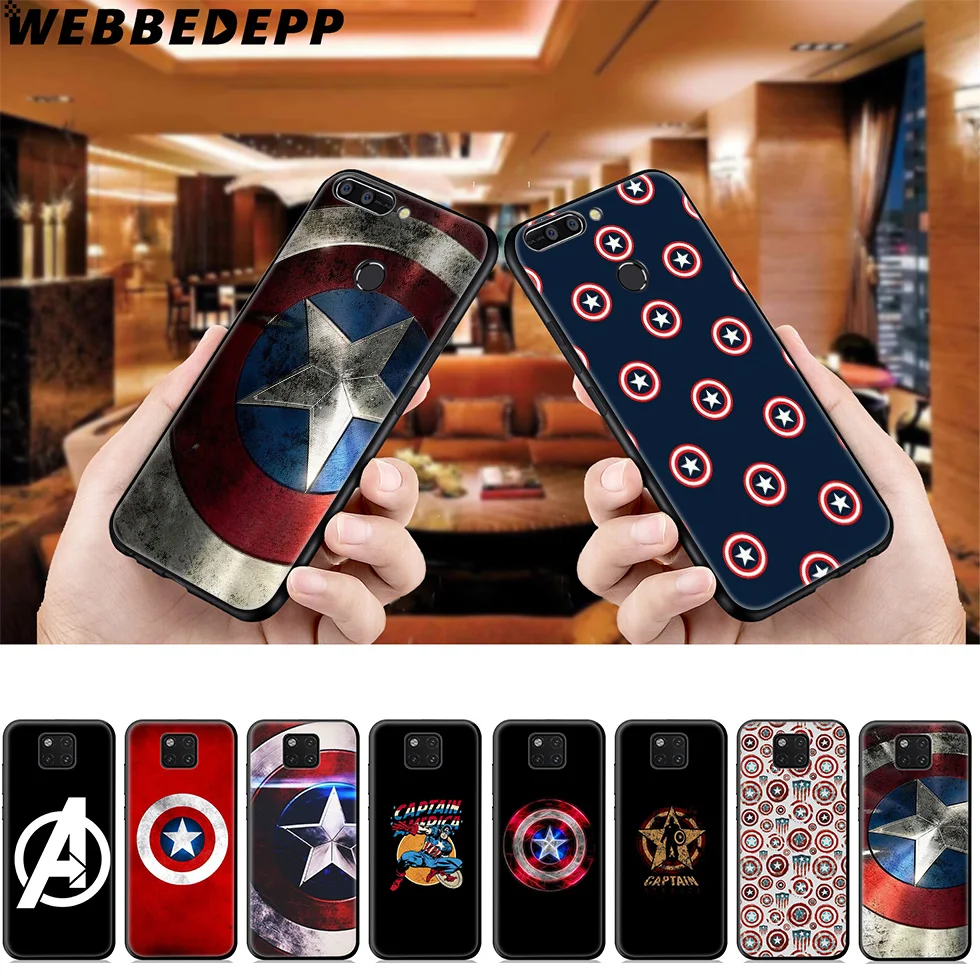 

WEBBEDEPP Captain America Caps Silicone Case for Huawei Honor 6A 7A 7C 7X 8 9 10 Y6 Prime 2018 2017 & Mate 20 10 Lite Pro