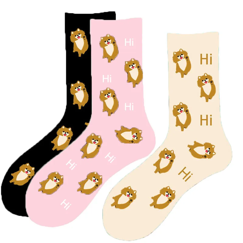 Lulu da Pomerânia para Mulheres Padrão dos Desenhos Animados do Presente do Tema para a Senhora Meias Kawaii Bonito Pome 50 Divertidas Tripulação Original Pares - Lote oi Dog 1 Cheap Meias