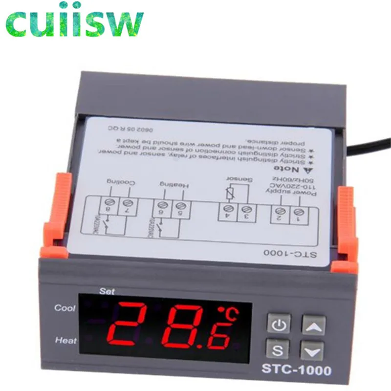 

Two Relay Output LED Digital Temperature Controller Thermostat Incubator STC-1000 220V 10A with Heater and Cooler