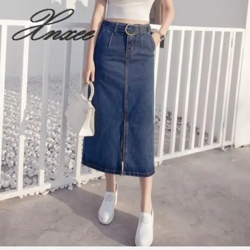 Xnxee skirt spring and summer new Korean version of the denim split strap Slim wild fashion long skirt women XS-3XL