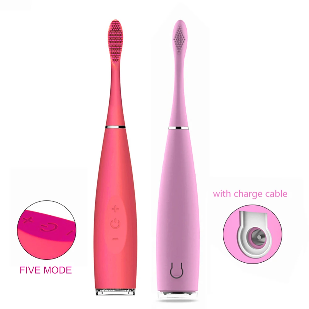 USB Rechargeable Sonic Silicone Electric Toothbrush Brush Waterproof Ultrasonic Deep Clean Food Grade Teeth Whitening