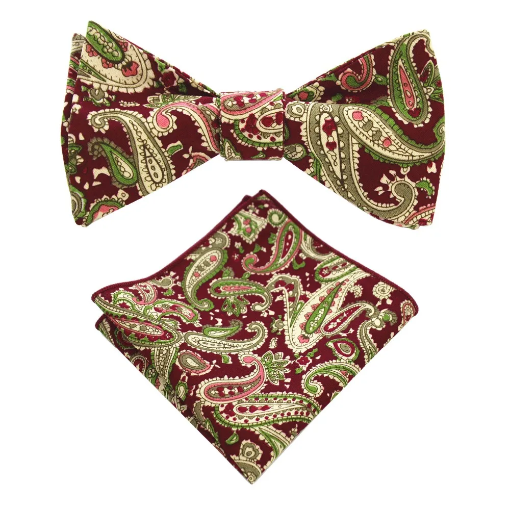 

RBOCOTT Men's 100%Cotton Self Tie Bow Ties and Handkerchief Set Fashion Paisley Bowties and Pocket Squares Set For Men Wedding