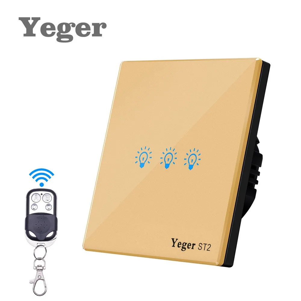 

Yeger EU Standard Smart Wall Switch Remote Control Switch 3 Gang 1 Way Wireless Remote Control Touch Light Switch