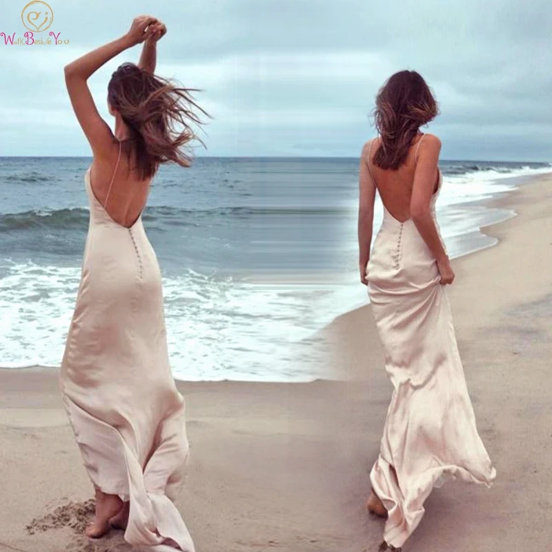 

2019 Boho Summer Beach Mermaid Bridal Dresses Sexy Backless Formal Party Chiffon Holiday gala jurken Prom Gowns Walk Beside You