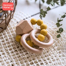 Mordedor de madeira para o bebê pulseiras dentição chocalho de madeira bpa livre natural anel mordedor de silicone grânulo crianças produtos brinquedo presente