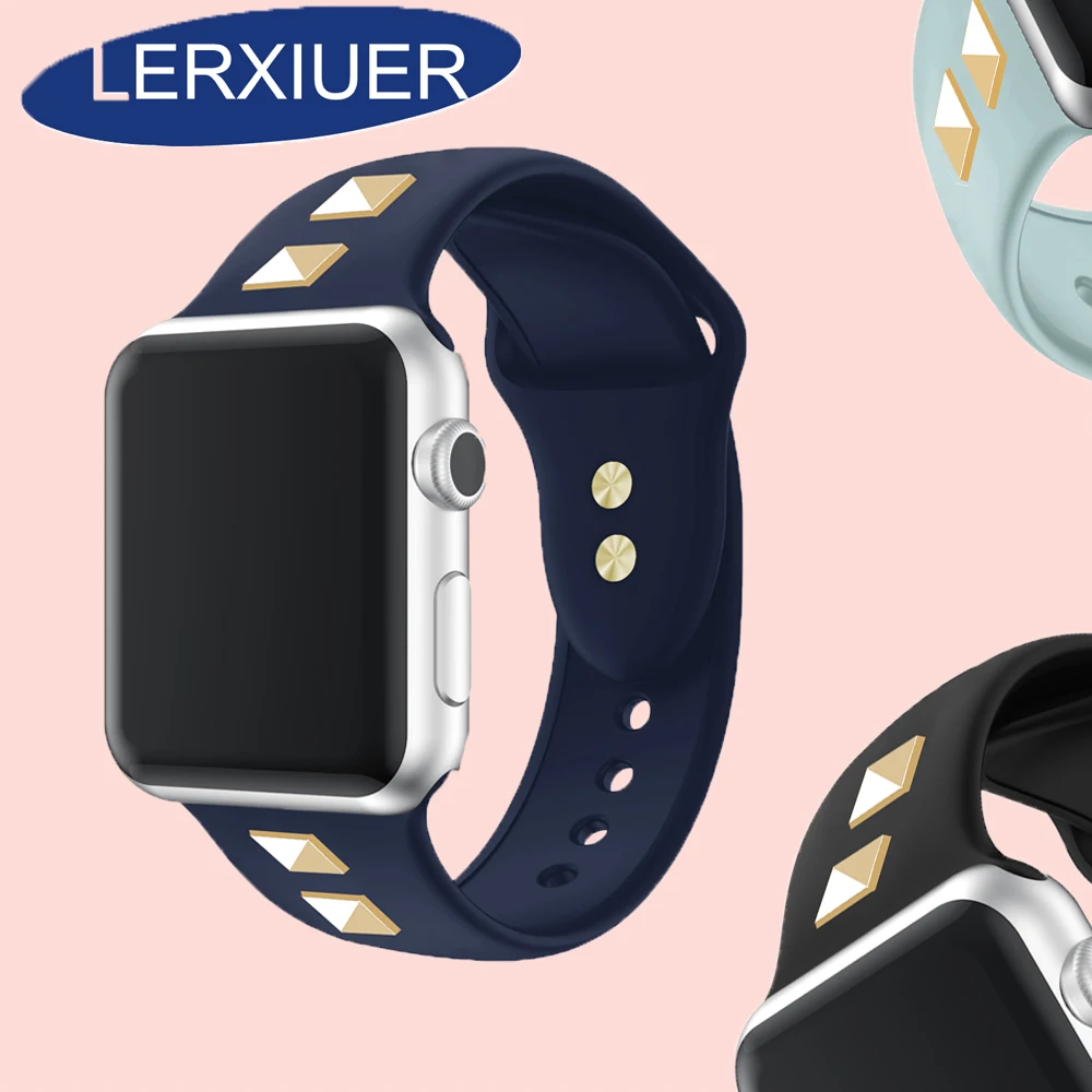 

Lerxiuer Silicone Strap for apple watch band for apple watch 4 series 4/3/2/1 punk rivet style for apple watch band 42mm