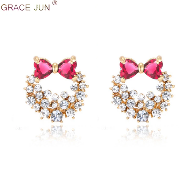 Бренд Grace Jun милые серьги в Корейском стиле с бантиком из горного хрусталя CZ клипса на сережках и серьгах для девушек Популярные студенческие серьги в подарок