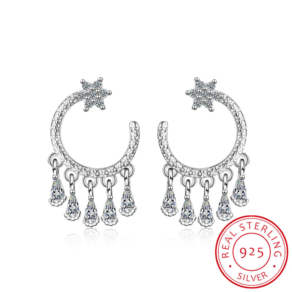 

Wholesale Silver Earrings Temperament 925 Sterling Silver Moon Star Stud Earrings For Women Good Jewelry Brincos