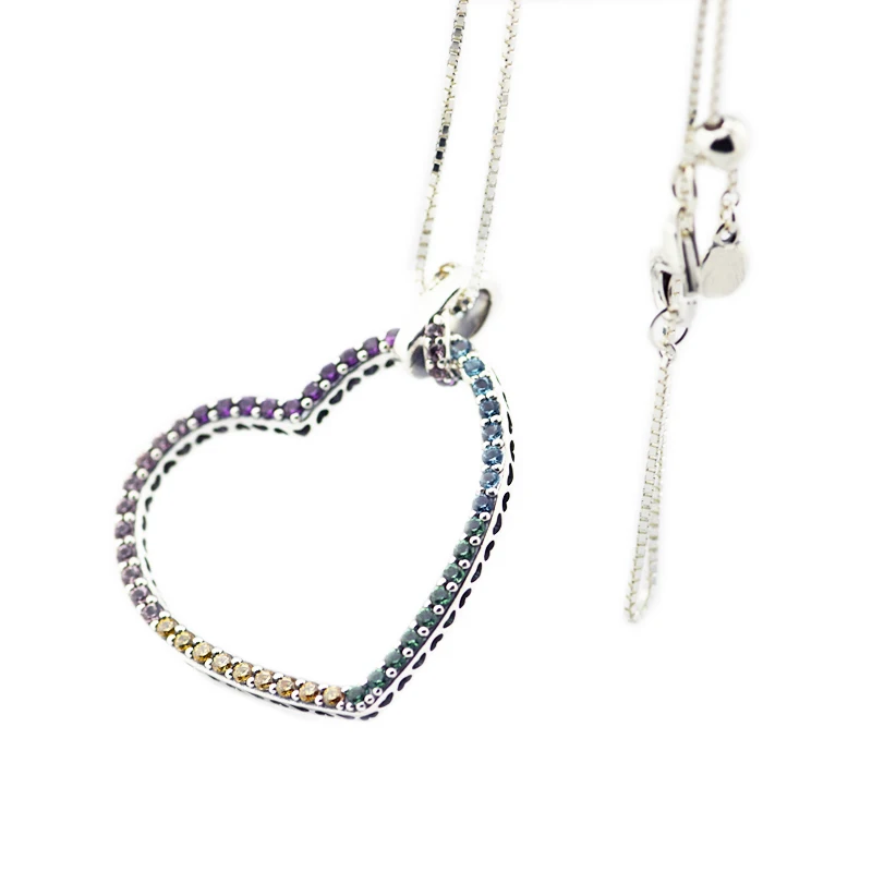 

Original 925 Sterling Silver Necklace Multi-Colored Heart Pendant Necklace for Women Wedding Gift Europe Jewelry choker collares