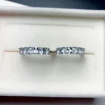 

shilovem 925 sterling silver real Natural aquamarine Rings fine Jewelry women trendy wedding open new plant 5*5mm mj050509aga