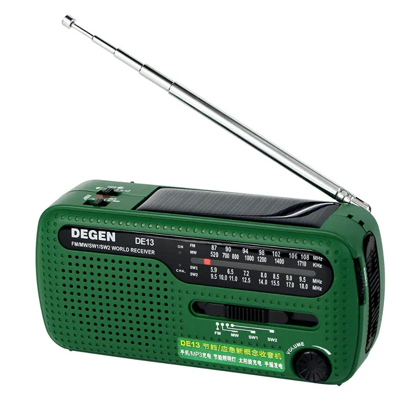 

DE13 FM Radio MW SW Crank Dynamo Solar Powered World Receiver Emergency Radios JLRJ88