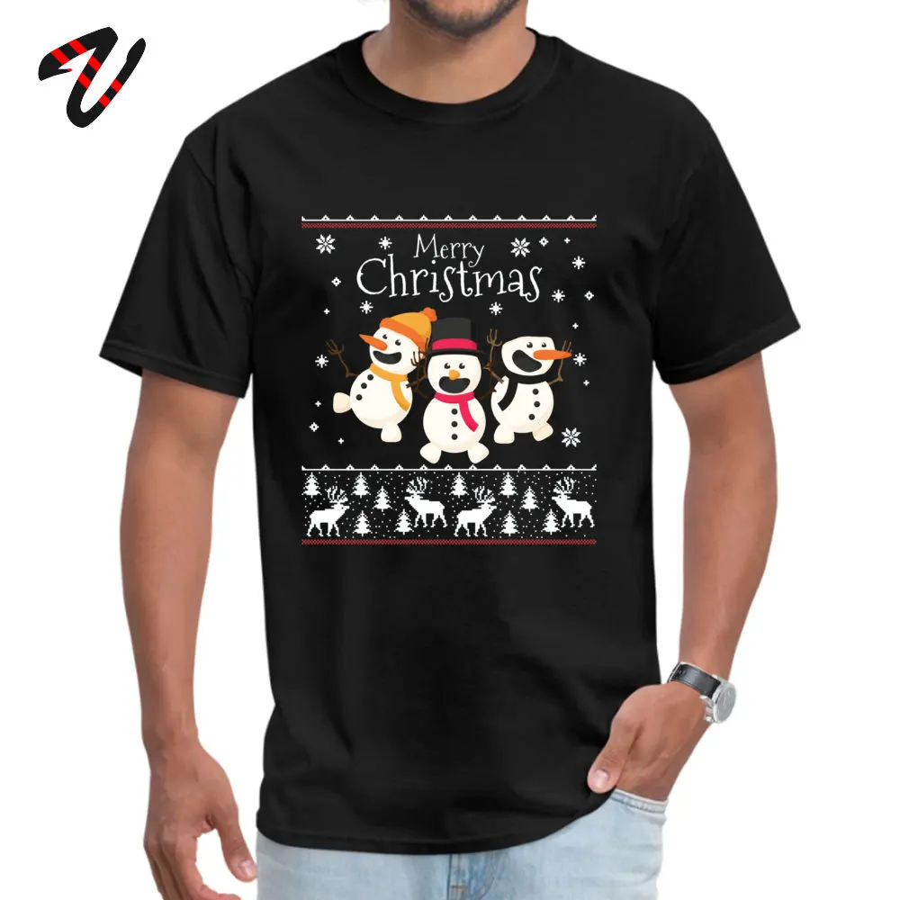 Merry Christmas Smiling Snowmen Tops T Shirt Wholesale Round Collar Birthday Short Sleeve Cotton Men Top T-shirts Top T-shirts Merry Christmas Smiling Snowmen19087 black