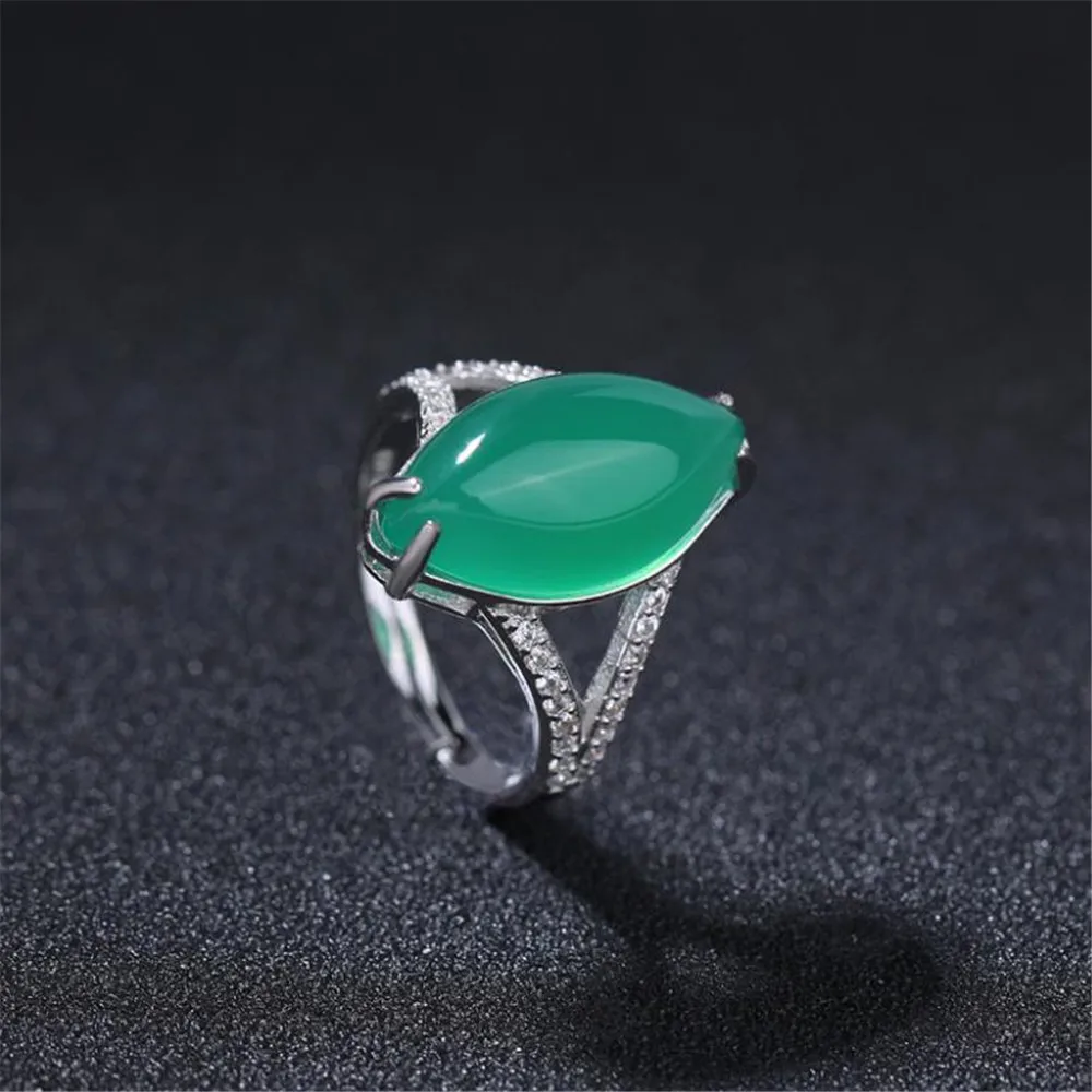 

2018 BFQ S925 Sterling Silver Ring Natural Green Chalcedony Agate Gemstone Ring Personalized Wedding Ring Silver Fine Jewelry