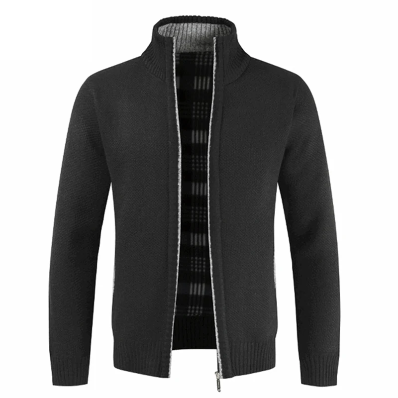 Man Autumn Winter Clothing M-3XL Plus Size Zipper Knitted Sweaters Male Long Sleeve Stand Collar Cardigan Jacket Coat Outwear