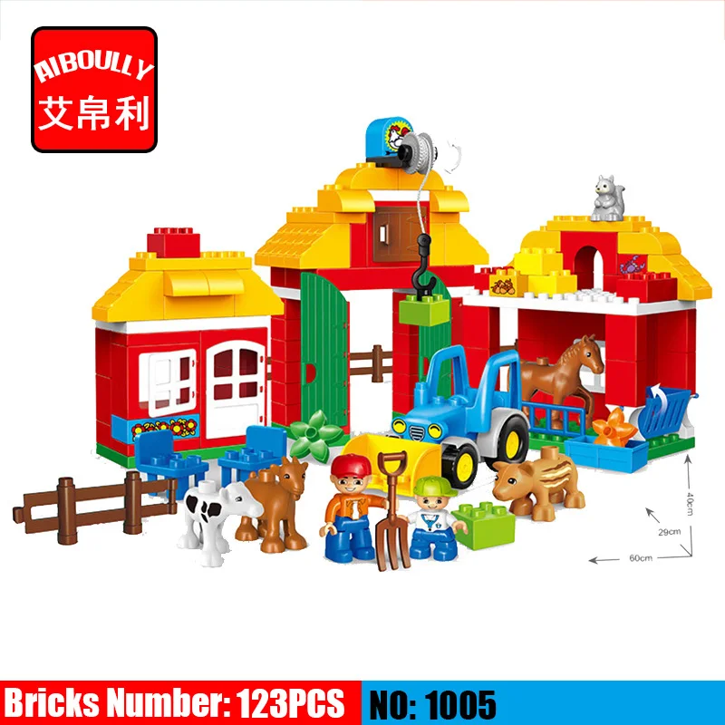 

123pcs Large Blocks Happy Zoo with Animals Building Blocks Set Kids DIY Creative Duploe Big Blocks Toys