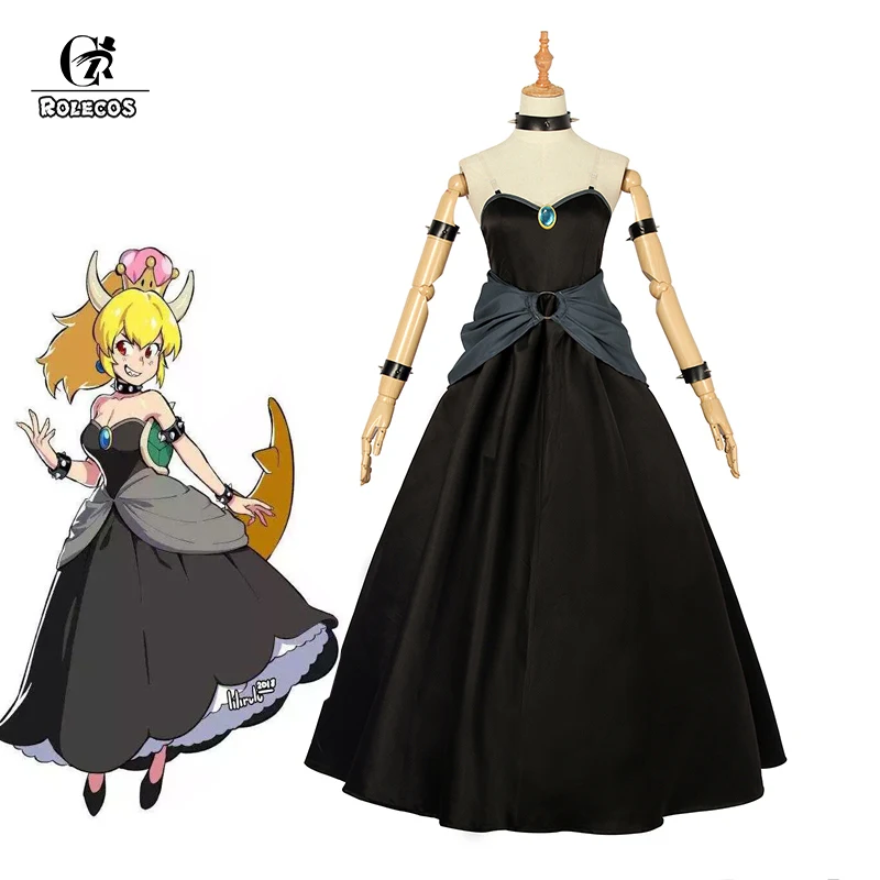 

ROLECOS Game Bowsette Cosplay Costume Anime Kuppa Koopa Hime Princess Cosplay Dress Black Women Sexy Dress Christmas Party
