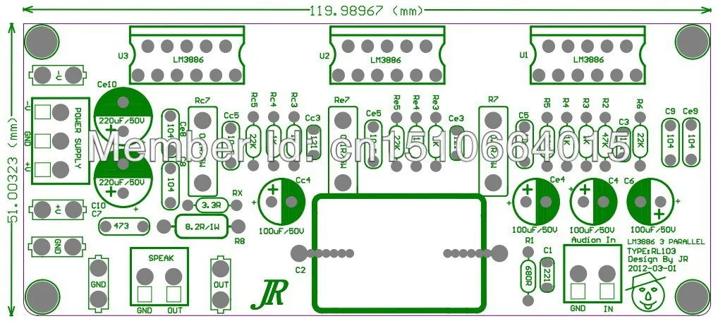 Печатная плата только три параллельных lm3886 3 параллельных моно-усилитель плата усилителя lm3886 усилитель