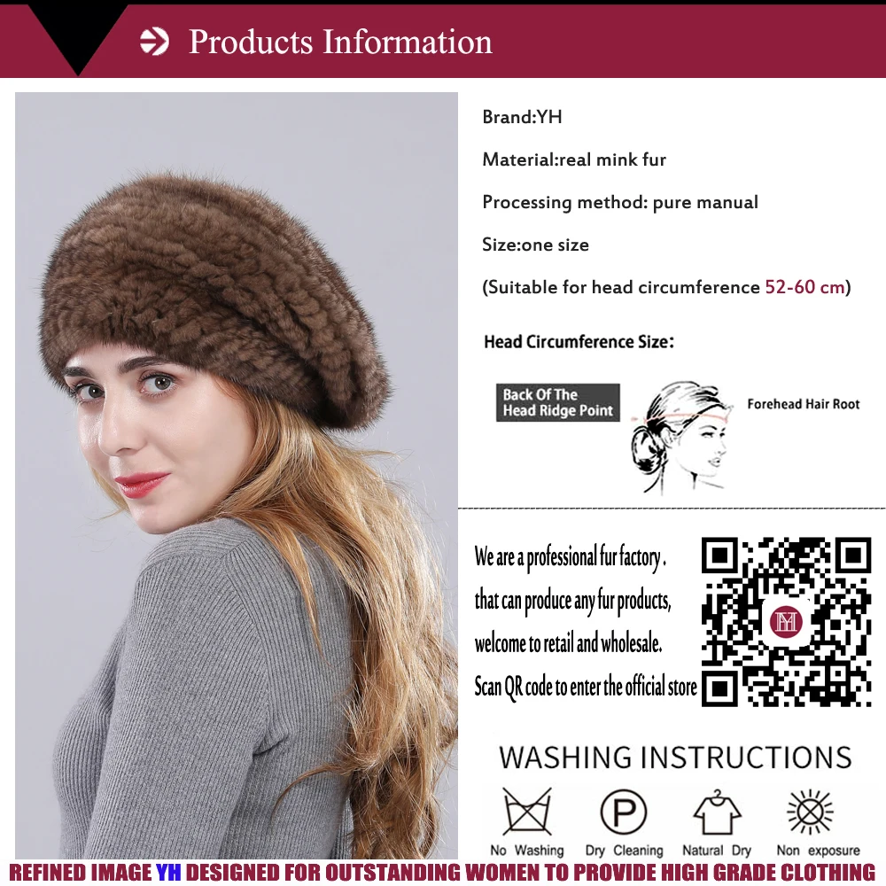 new arrive women real mink fur Berets handmade knit mink hat brand winter casual fur caps hot sale