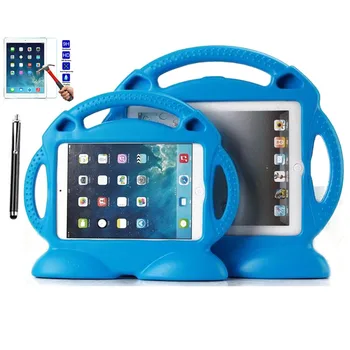

XSKEMP Child Handle EVA Foam Safe Case For iPad Air2 iPad 6 9.7 A1566 A1567 Kids Shockproof Tablet Stand Cover + Tempered Glass