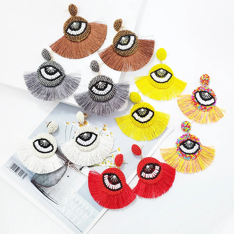 

JUJIA Boho Tassel Earrings For Women Ethnic Evil Eyes Drop Earrings Long Fringed Dangle Earrings Wedding Jewelry