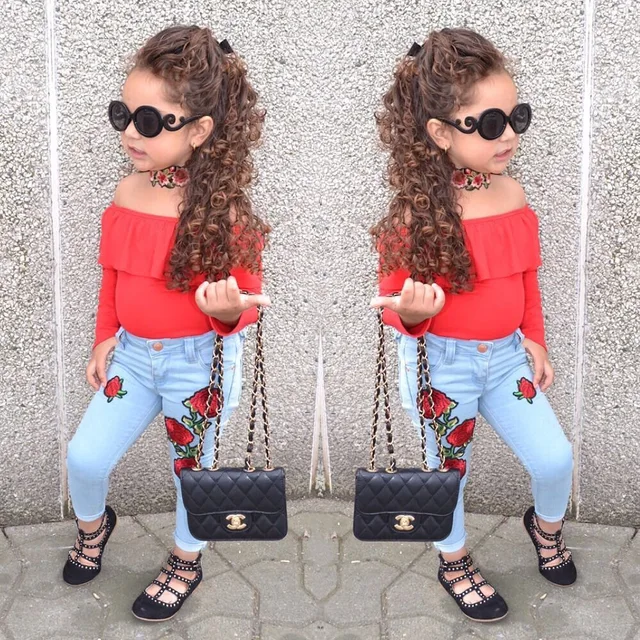 2017 Autumn Girls Cute Clothing Set Kids Red Shirt Jeans Pants 2 Piece 2017 Autumn Girls Cute Clothing Set Kids Red Shirt Jeans Pants 2 Piece