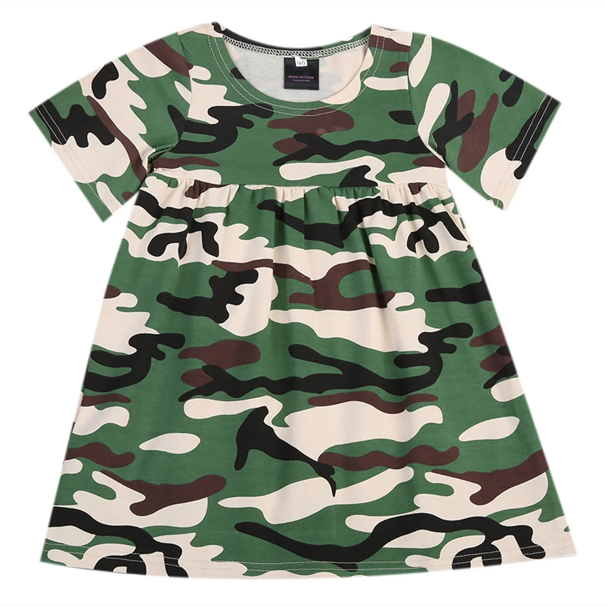 

Kids Baby Girls Clothing Army Green Camouflage Casual Short Sleeve Loose Dress 0-4years