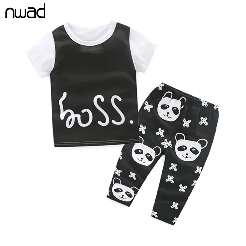 

Toddler Boy Clothes Set 2017 Cute Panda Print Clothing Sets For Newborn Baby Kids Outfits Black And White T Shirt + Pants FF071
