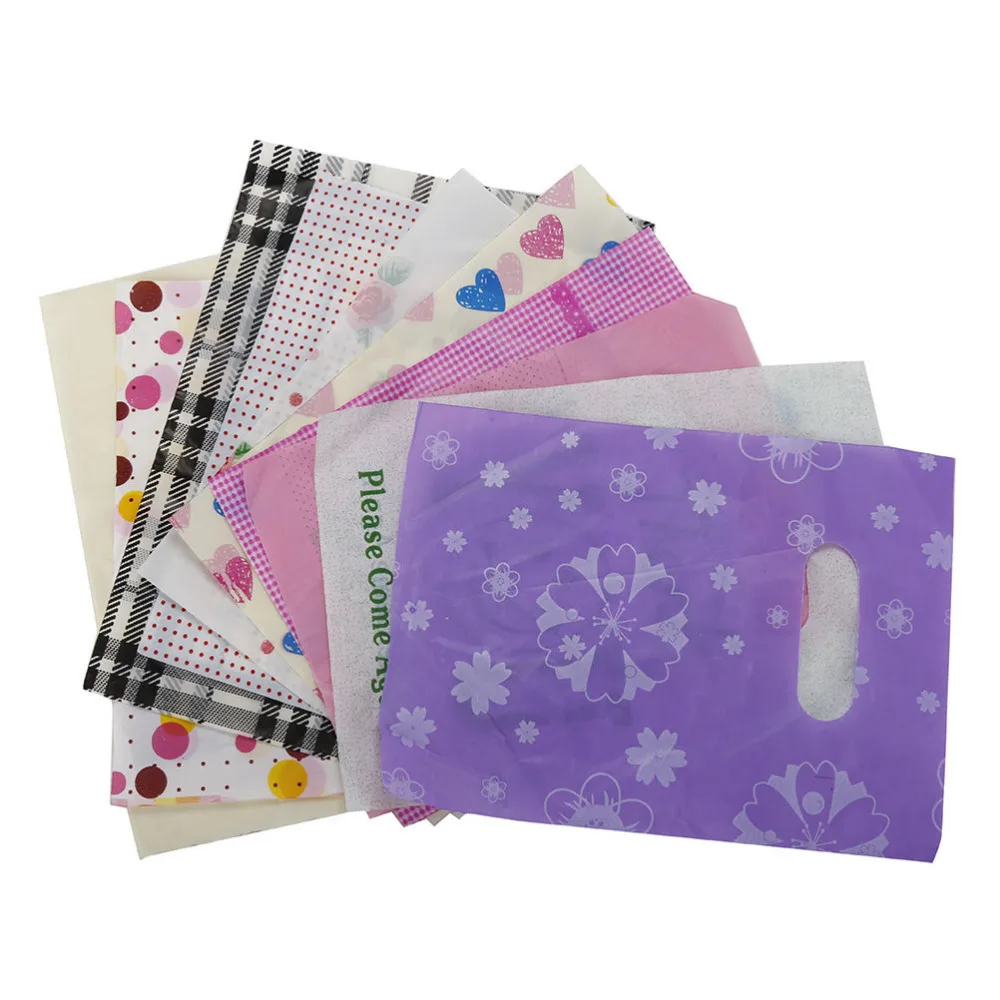 100pcs/lot Colorful Small Gift Bags Plastic Packaging Bags With Handle