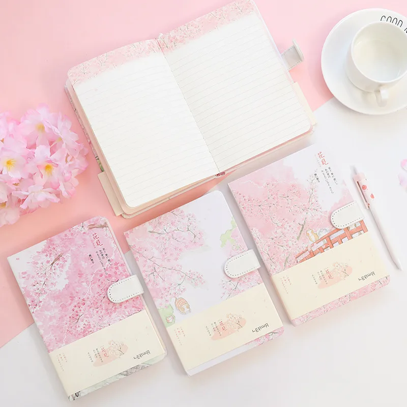 Lianhua 32K girl heart cherry blossom magnetic buckle account book hardcover notebook cute network red notebook