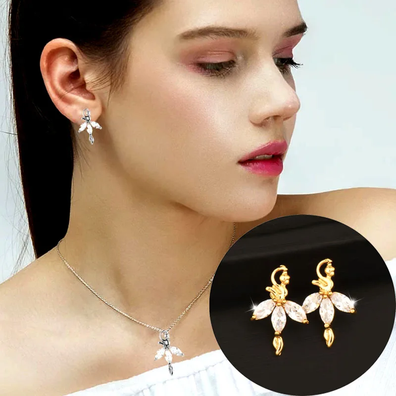 SINLEERY Elegant Ballet Dancing Girl Stud Earrings With Cubic Zirconia