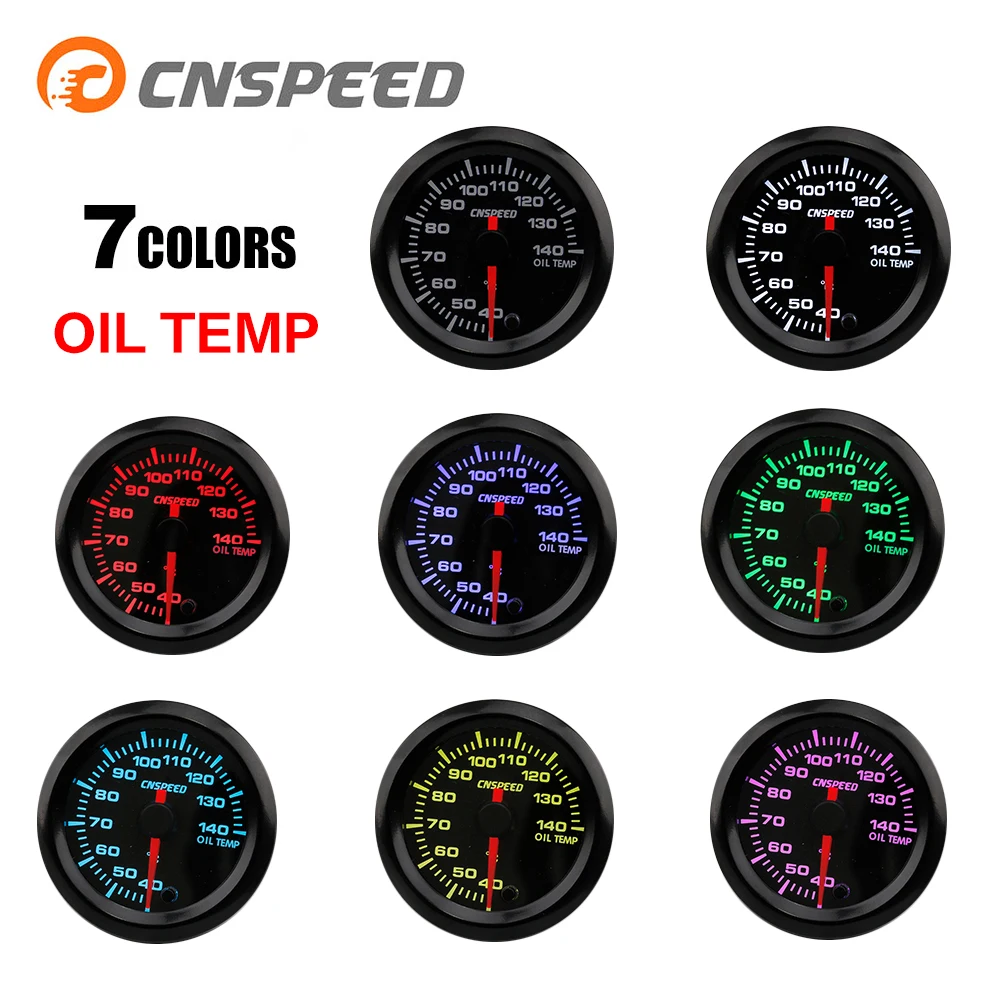 

CNSPEED Auto 2" 52mm Oil Temperature Meter 7-Color 40-140 Degrees Celsius Temperaturecar High Speed Motor With Sensor YC101376