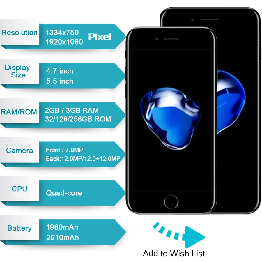 Unlocked Apple iPhone 7 4G LTE Cell Phone 32/128GB/256GB IOS 12.0MP Camera Quad-Core Fingerprint 12MP 1960mA