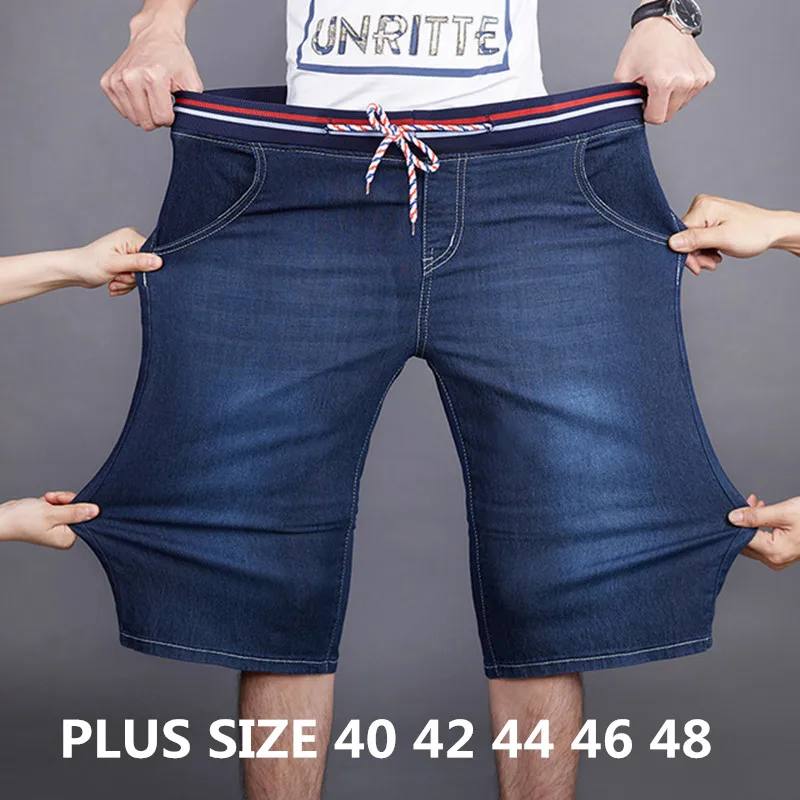 

2019 Summer New Denim Shorts Men Loose Straight Stretch Elastic Waist Casual Short Jeans Male Plus Size 40 42 44 46 48