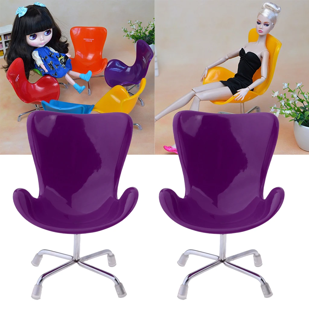 2 Pieces 1/6 Dollhouse Miniature Furniture Chair Model for Doll Decor Purple