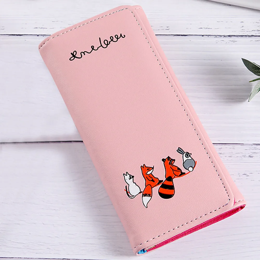 Aelicy женский кошелек с милыми мультяшными животными длинный кожаный женский клатч портмоне на застежке-молнии кошелек держатель для карт для девочек