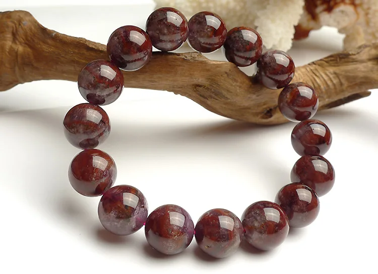 

Newly Natural Canada Auralite 23 Red Purple Round Beads Bracelet 13mm Crystal Women Men Stone Rarest Bracelet Jewelry AAAAA