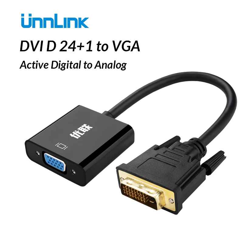 Unnlink цифровой DVI DVI-D 24 + 1 VGA адаптер Video Converter FHD1080P Active с DVI на VGA для ПК компьютер хост графическая карта