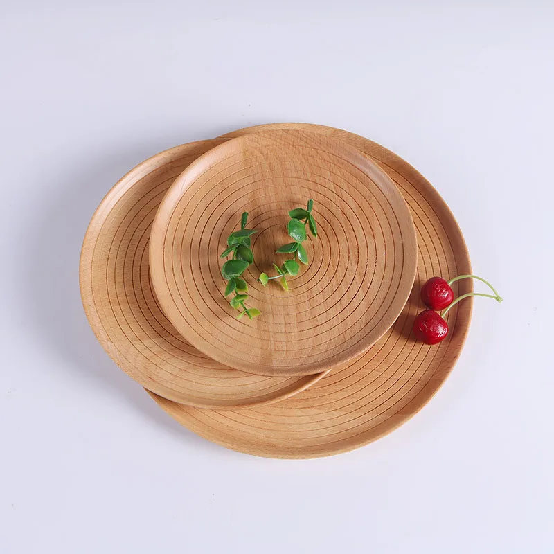 Beech Black Walnut Wood Round Pan Plate Fruit Dishes Saucer Tea Tray Dessert Dinner Bread Wood Plates