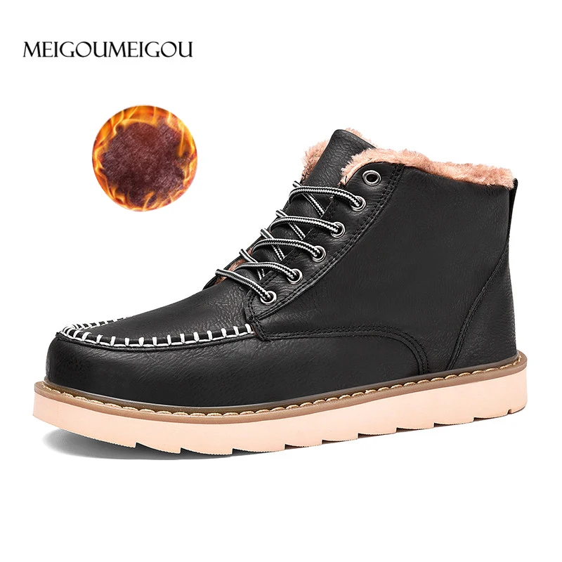 

MEIGOUMEIGOU Men Winter Shoes Warmest Genuine Leather Handmade Men Winter Snow Boots Europe Style Men Winter Boots 39-45